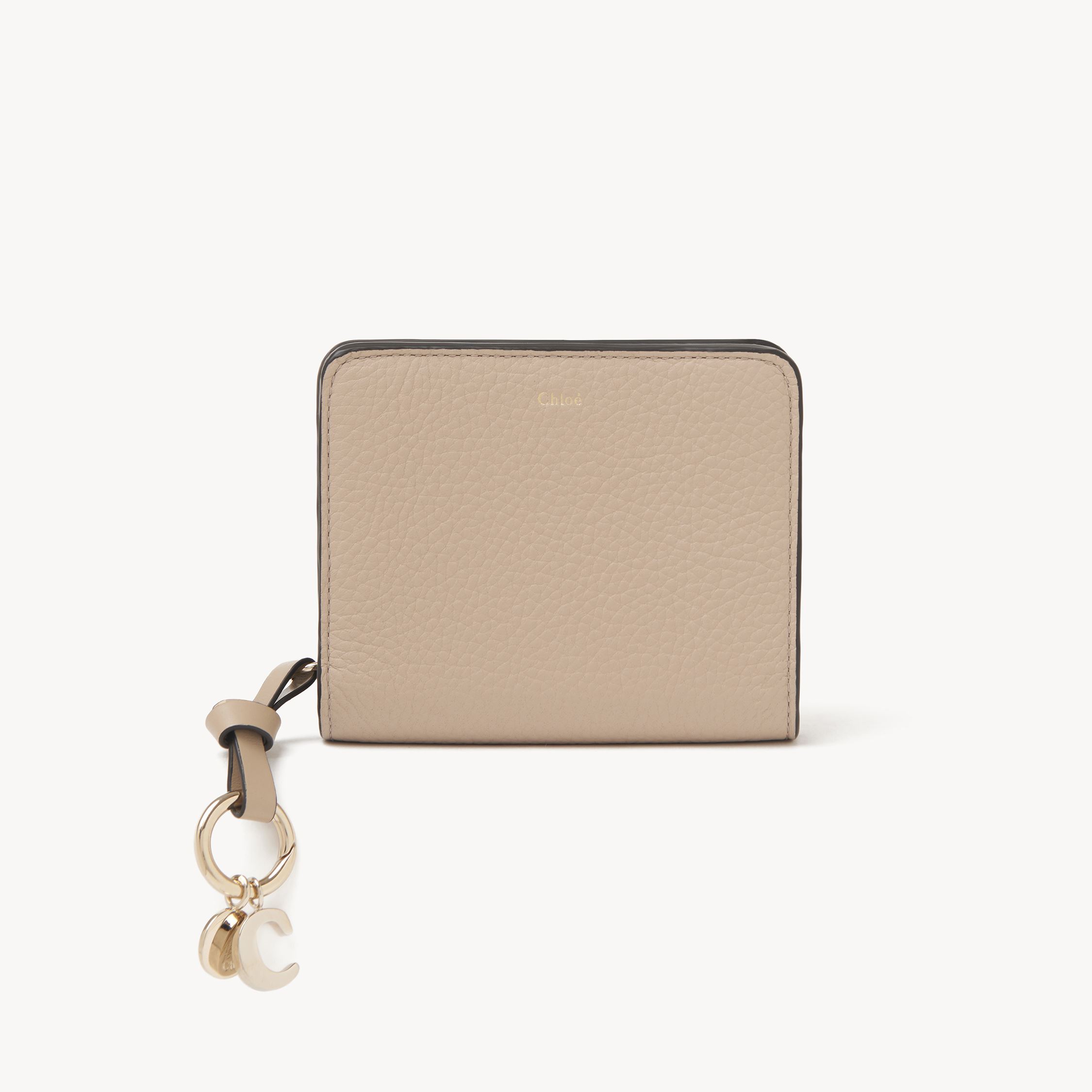 Shop Chloé Portefeuille Compact Alphabet En Cuir Grainé Femme Gris Taille Onesize 100% Cuir De Veau In Grey