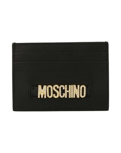 Shop Moschino Crystal-logo Lettering Card Holder Woman Document Holder Black Size - Calfskin