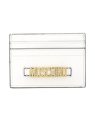 Shop Moschino Crystal-logo Lettering Card Holder Woman Document Holder White Size - Calfskin