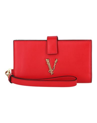 Versace Virtus Logo Plaque Phone Holder Woman Wallet Red Size - Leather