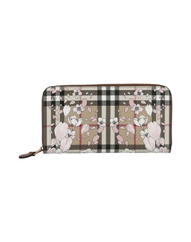 Burberry Floral Printed Check Wallet Woman Wallet Beige Size - Calfskin