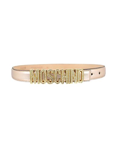 Shop Moschino Crystal Embellished Logo Lettering Belt Woman Belt Rose Gold Size 39.5 Leather