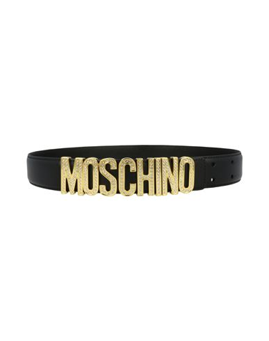 Shop Moschino Crystal Embellished Logo Lettering Woman Belt Black Size 39.5 Calfskin
