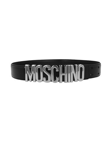Shop Moschino Patent Leather Logo Lettering Belt Woman Belt Black Size 38 Calfskin