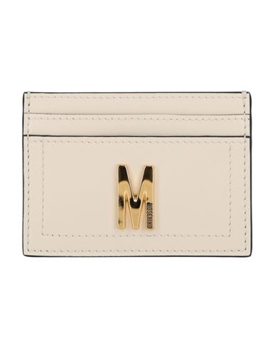 Moschino M Logo Card Holder Woman Document Holder Ivory Size - Calfskin In Neutral