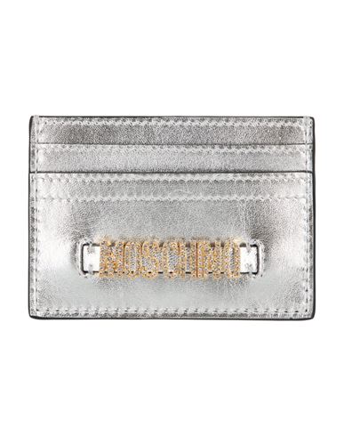 Shop Moschino Logo Belt Crystal-embellished Card Holder Woman Document Holder Silver Size - Polyolefin