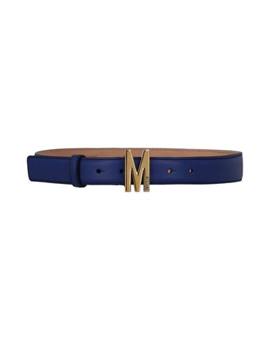 Shop Moschino Leather M-plaque Belt Woman Belt Blue Size 38 Leather