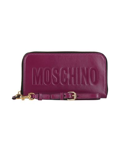 Shop Moschino Embossed Coated Leather Wallet Woman Wallet Purple Size - Lambskin