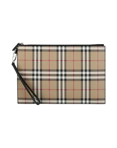 Burberry Check Zipped Clutch Pouch Man Pouch Beige Size - Polyurethane, Cotton In Brown