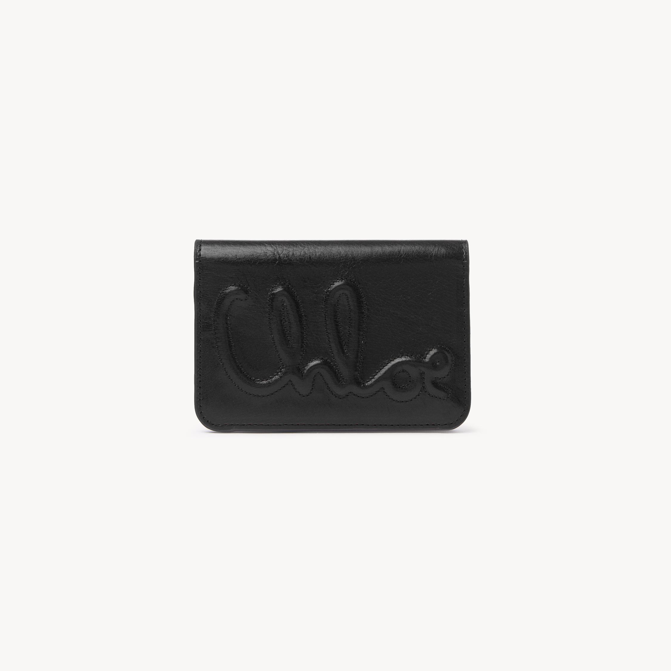 Chloé Portefeuille Compact C  En Cuir Brillant Femme Noir Taille Onesize 100% Cuir De Veau In Black