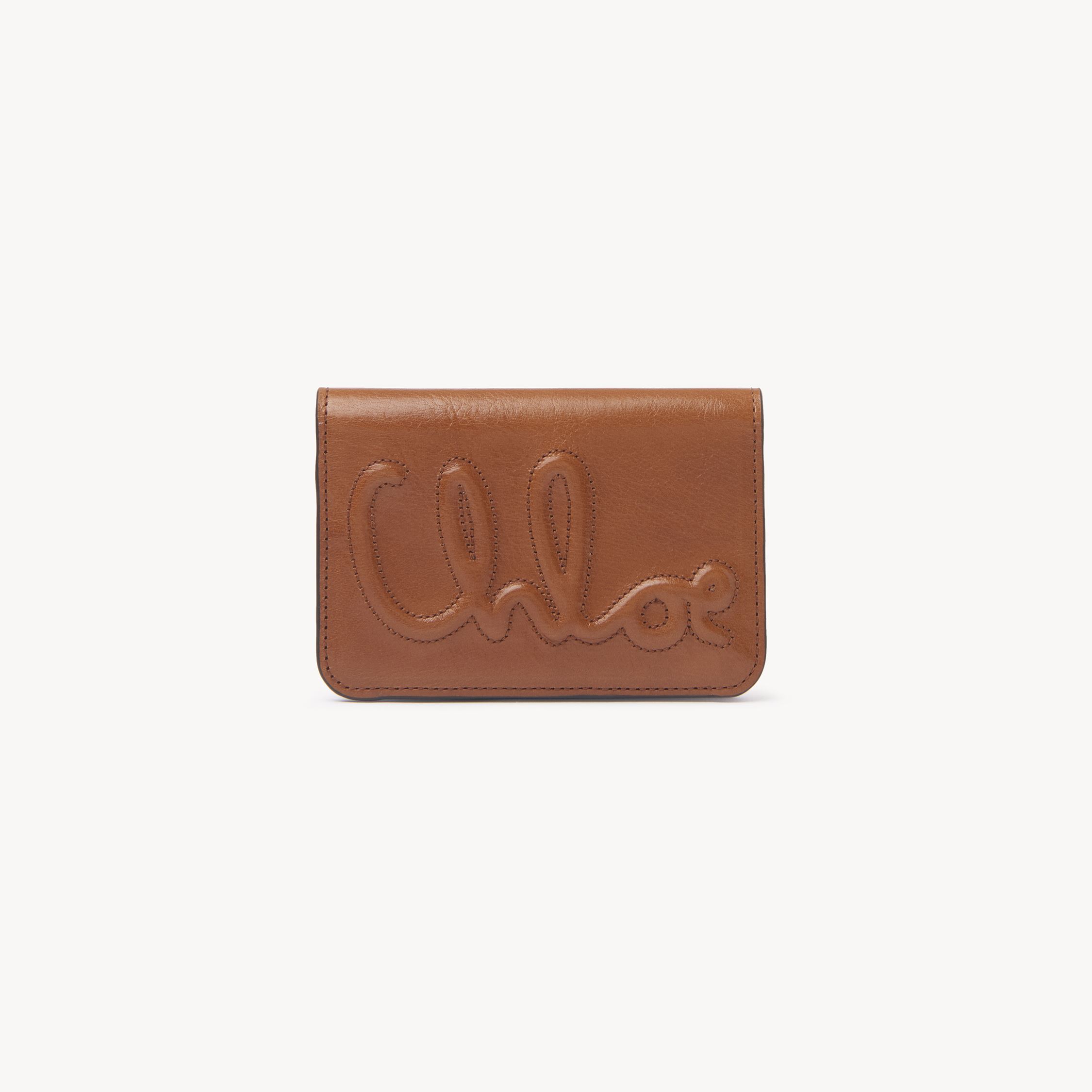 Chloé Portefeuille Compact C  En Cuir Brillant Femme Brun Taille Onesize 100% Cuir De Veau In Brown
