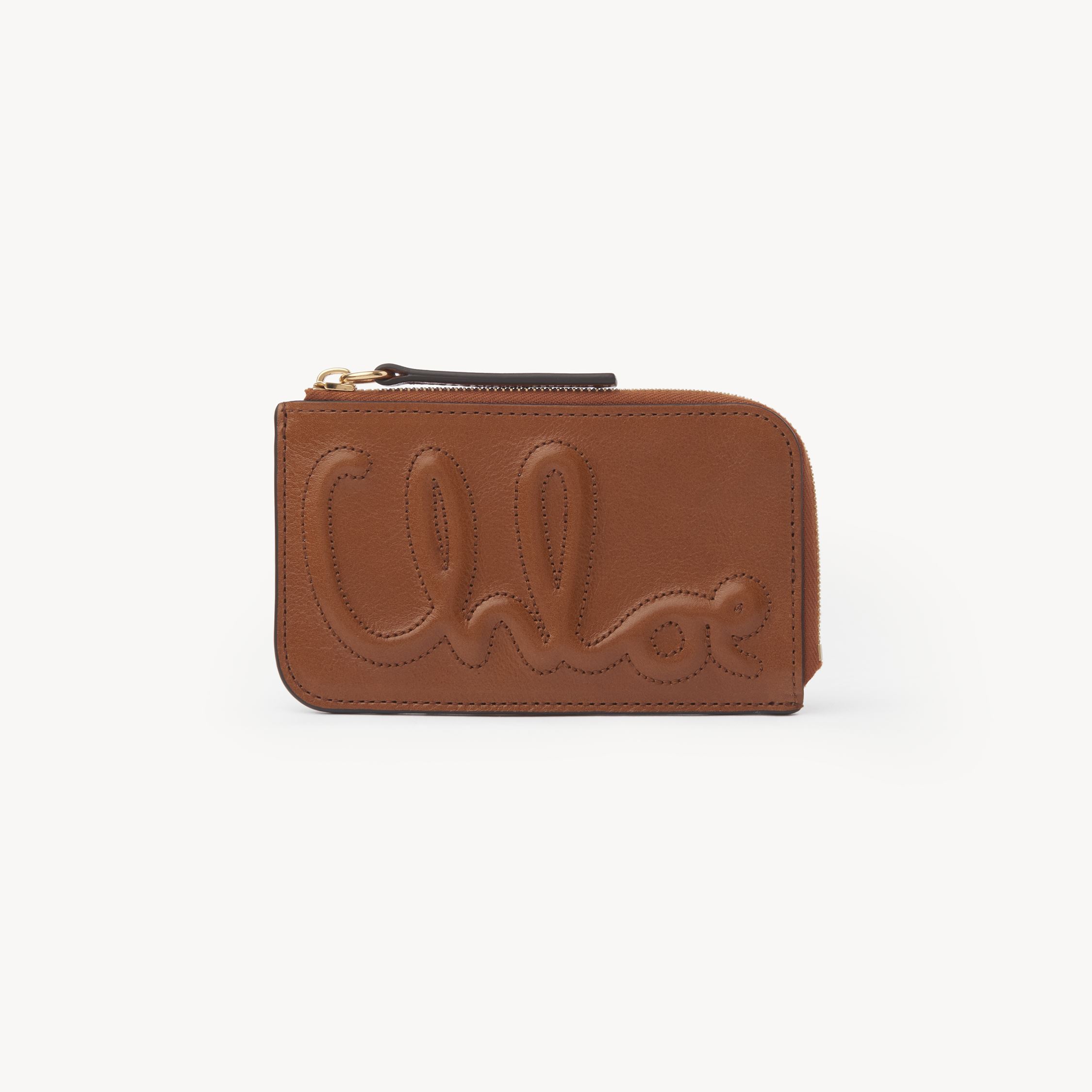 Chloé C  Small Purse With Card Slots In Shiny Leather Brown Size Onesize 100% Calf-skin Leather In Brown