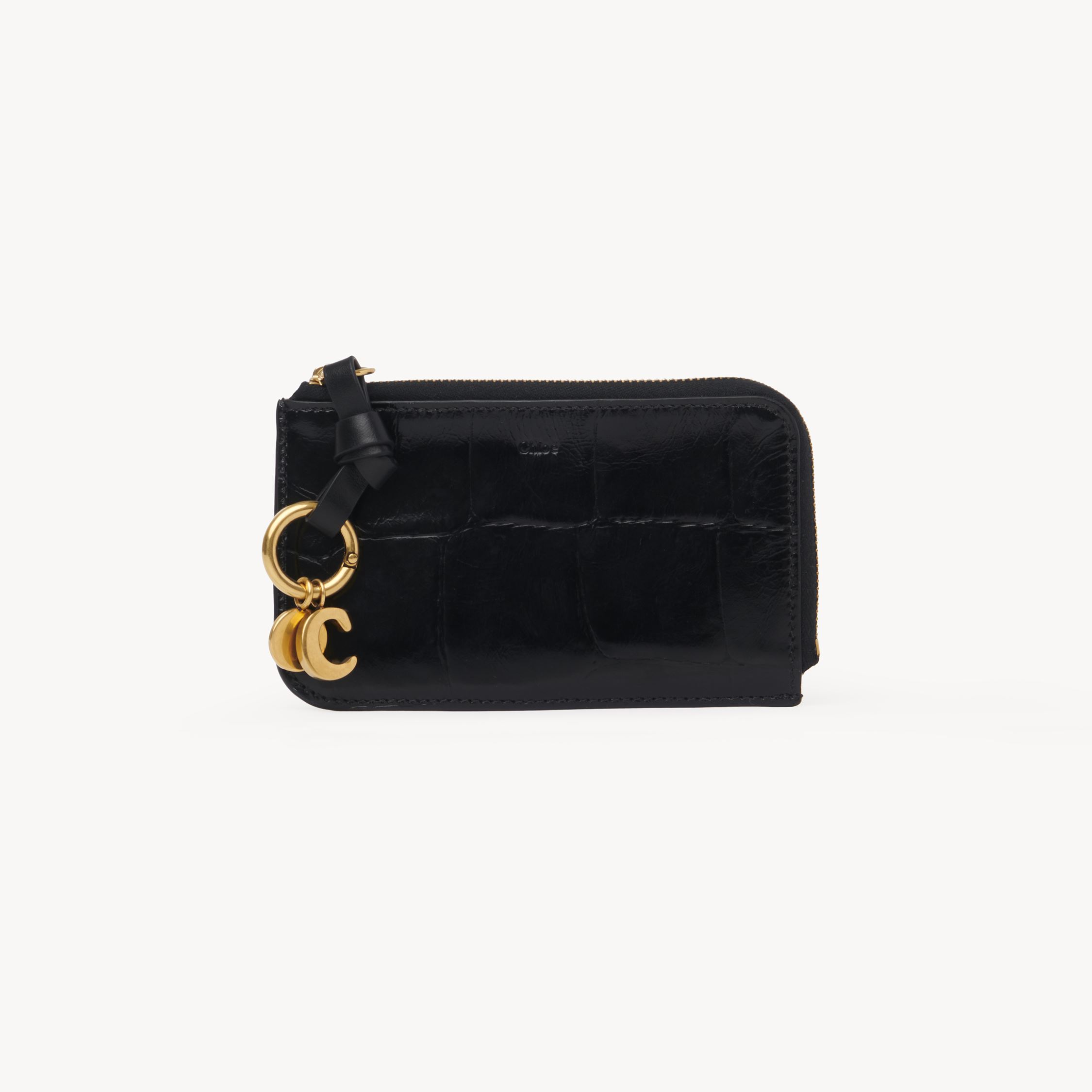 Chloé Alphabet Wallet In Croco-effect Leather Black Size Onesize 100% Calf-skin Leather In Black