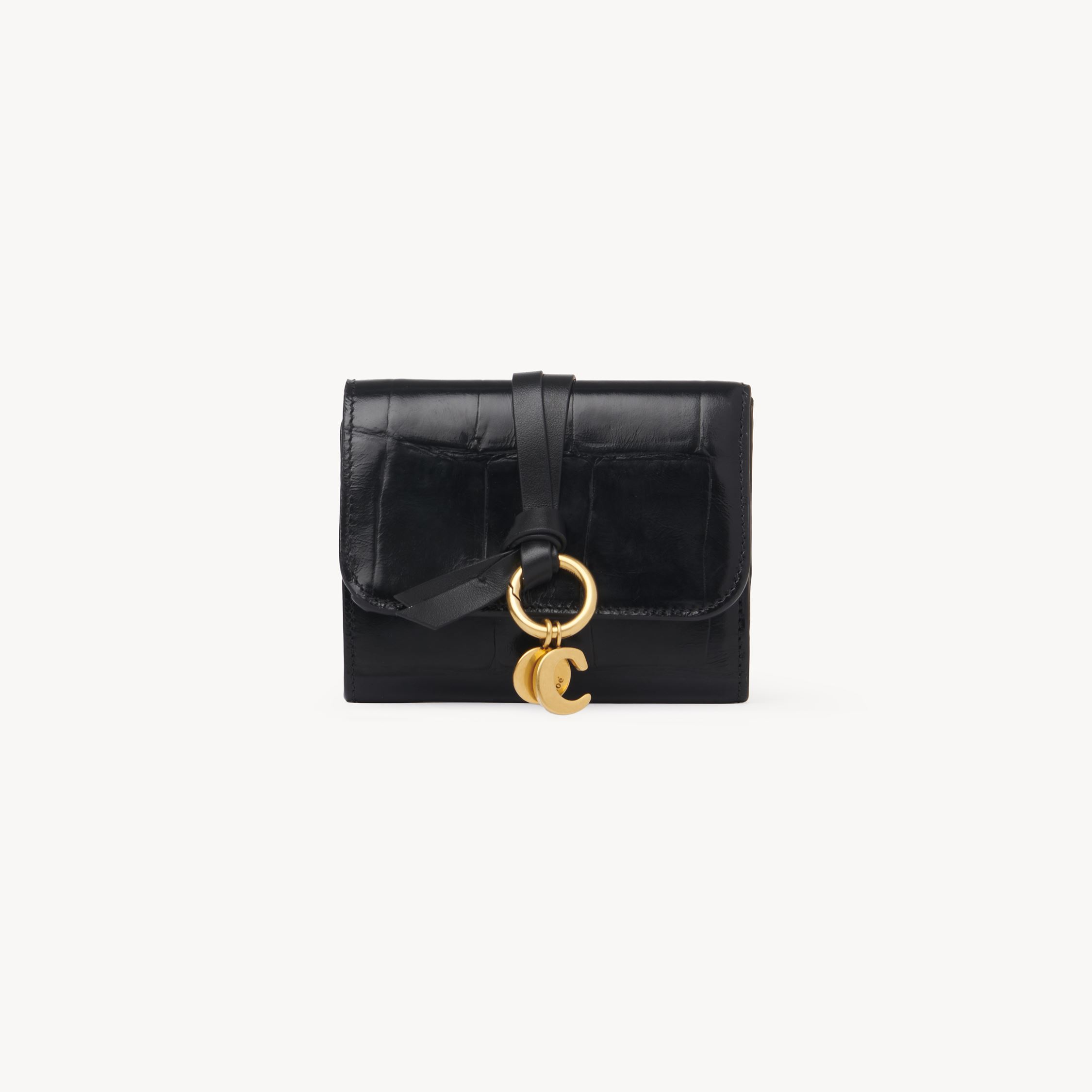 Shop Chloé Small Alphabet Tri-fold In Croco-effect Leather Black Size Onesize 100% Calf-skin Leather