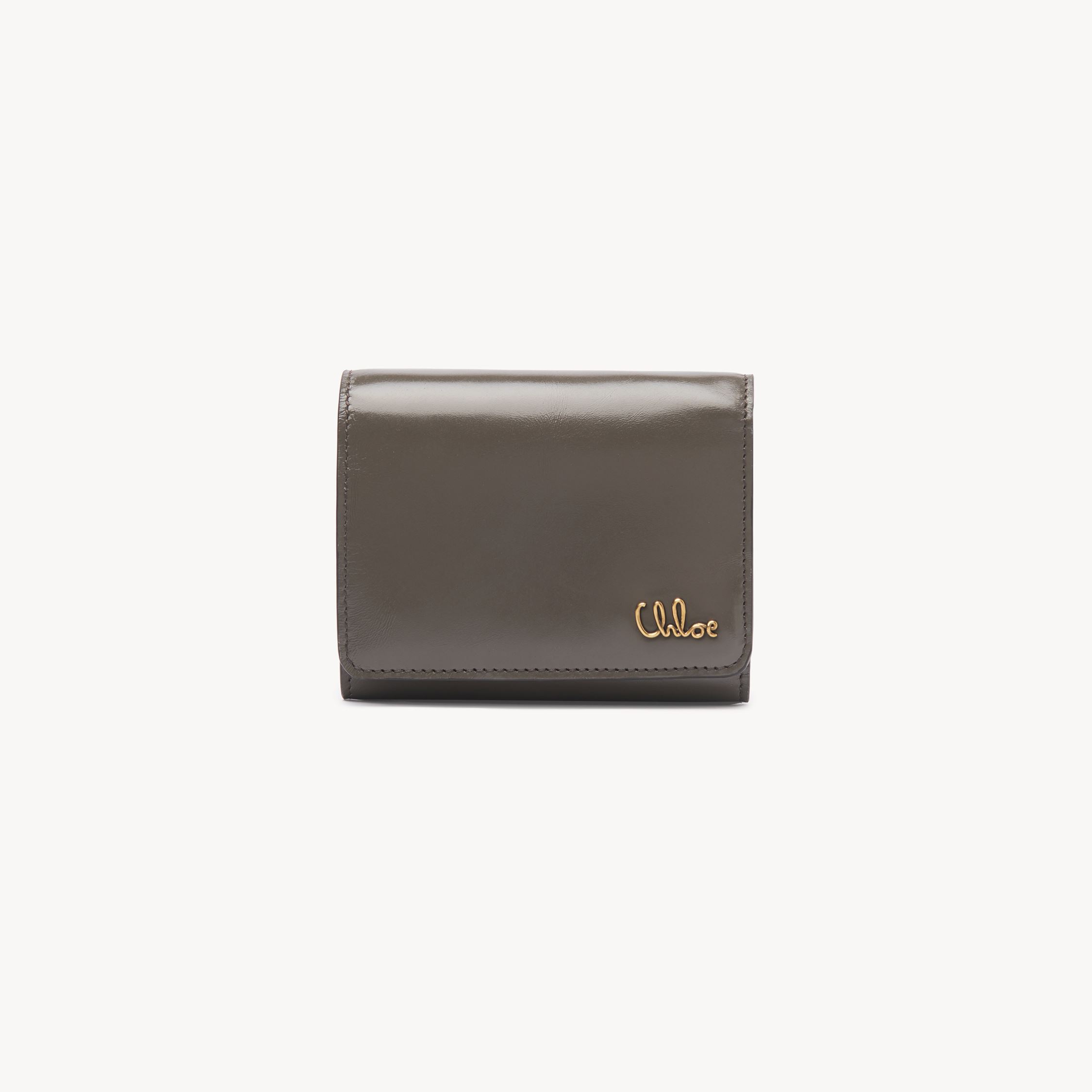 Chloé Petit Portefeuille À Trois Volets  Iconic En Cuir Brillant Femme Gris Taille Onesize 100% Cuir In Grey