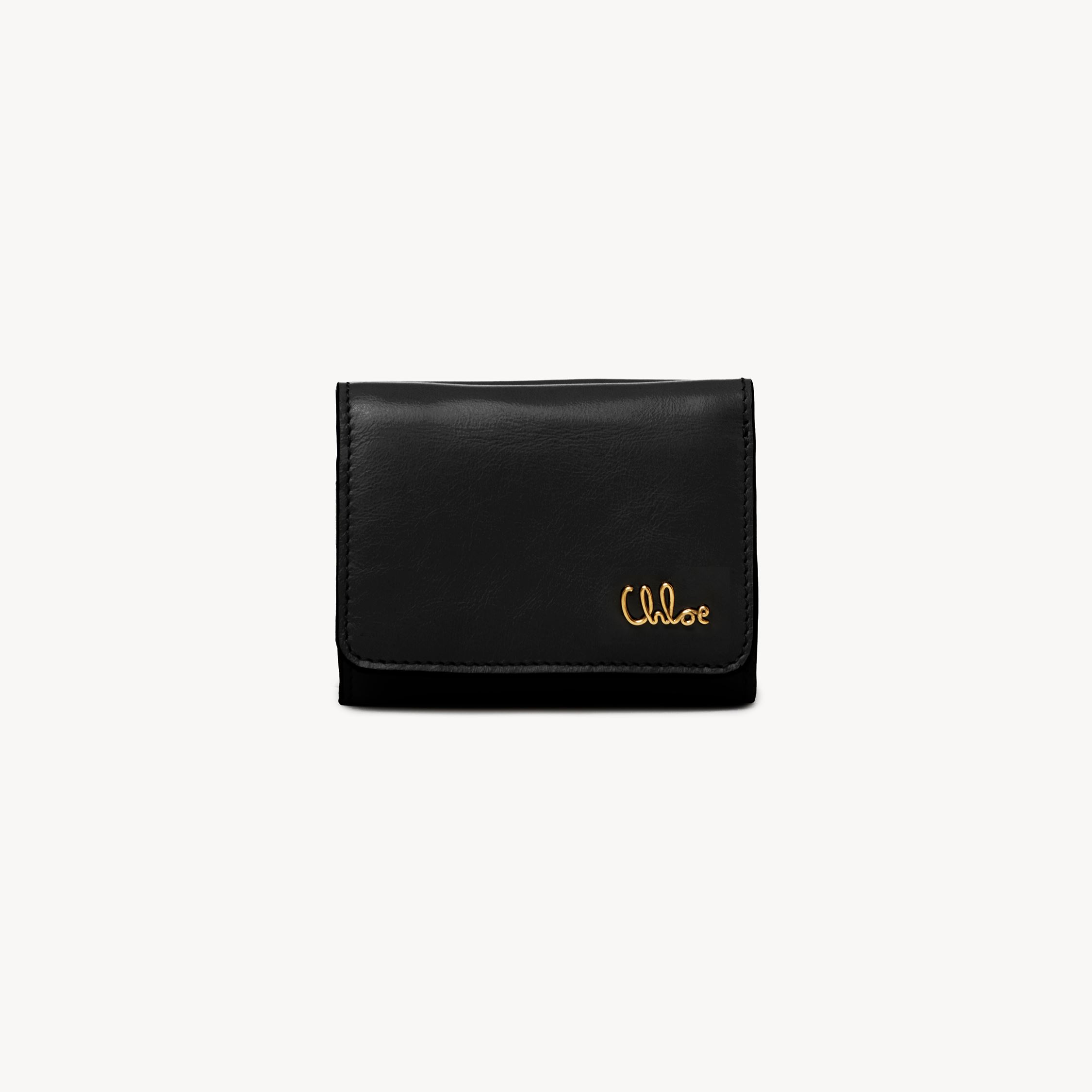 Chloé Petit Portefeuille À Trois Volets  Iconic En Cuir Brillant Femme Noir Taille Onesize 100% Cuir In Black