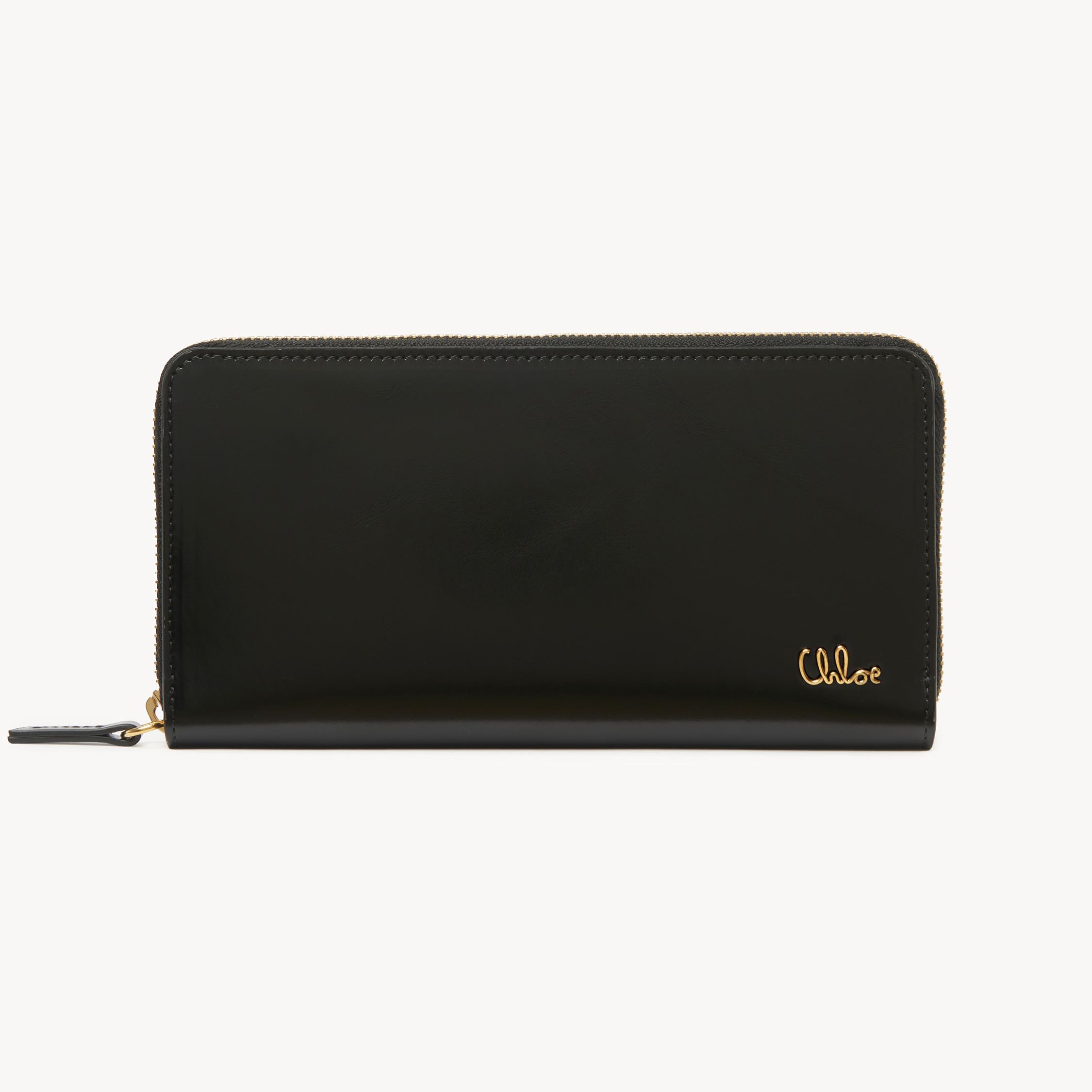 Shop Chloé Iconic Zipped Long Wallet In Shiny Leather Black Size Onesize 100% Calf-skin Leather