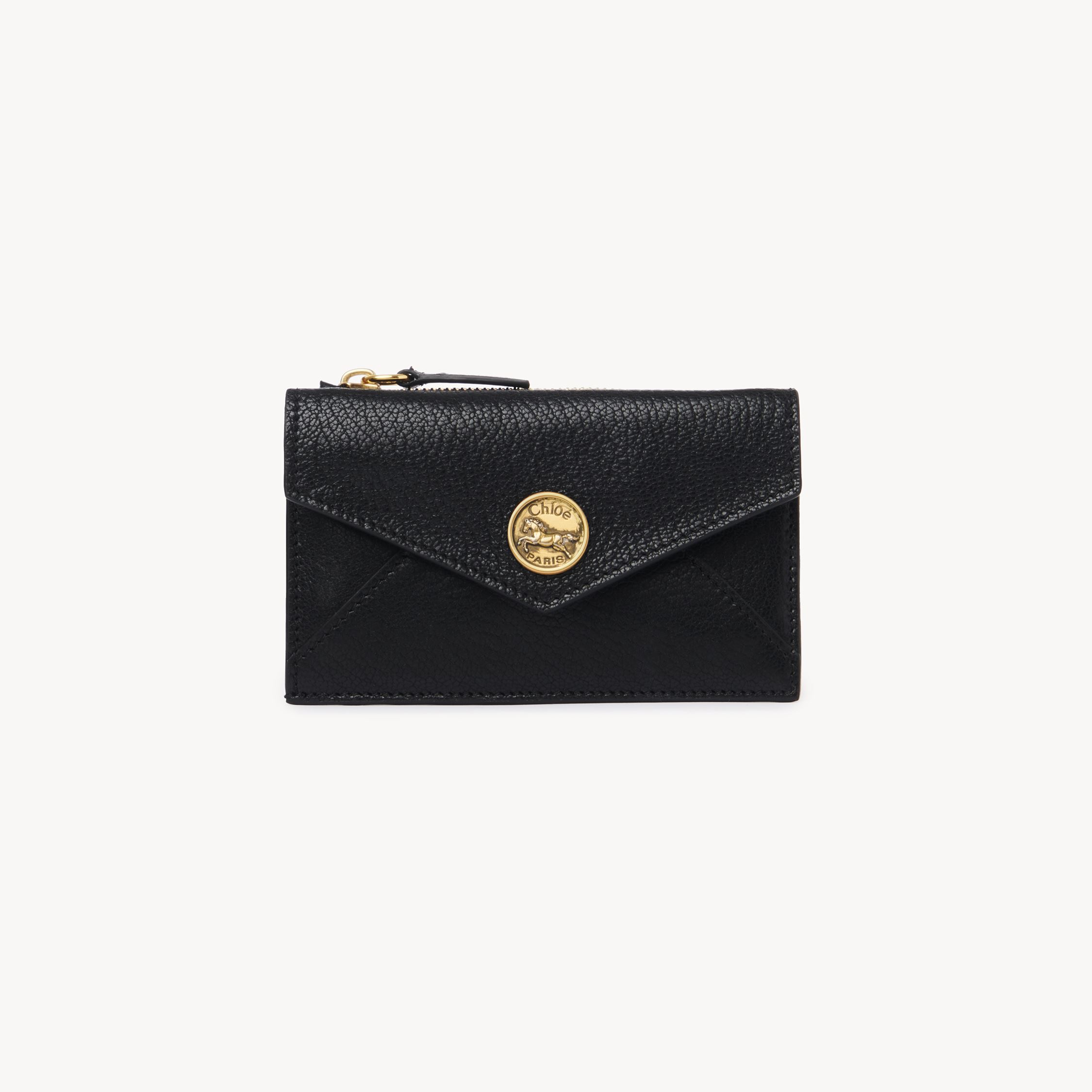 Chloé Small Envelope Purse With Card Slots In Grained Leather Black Size Onesize 100% Goatskin In Black