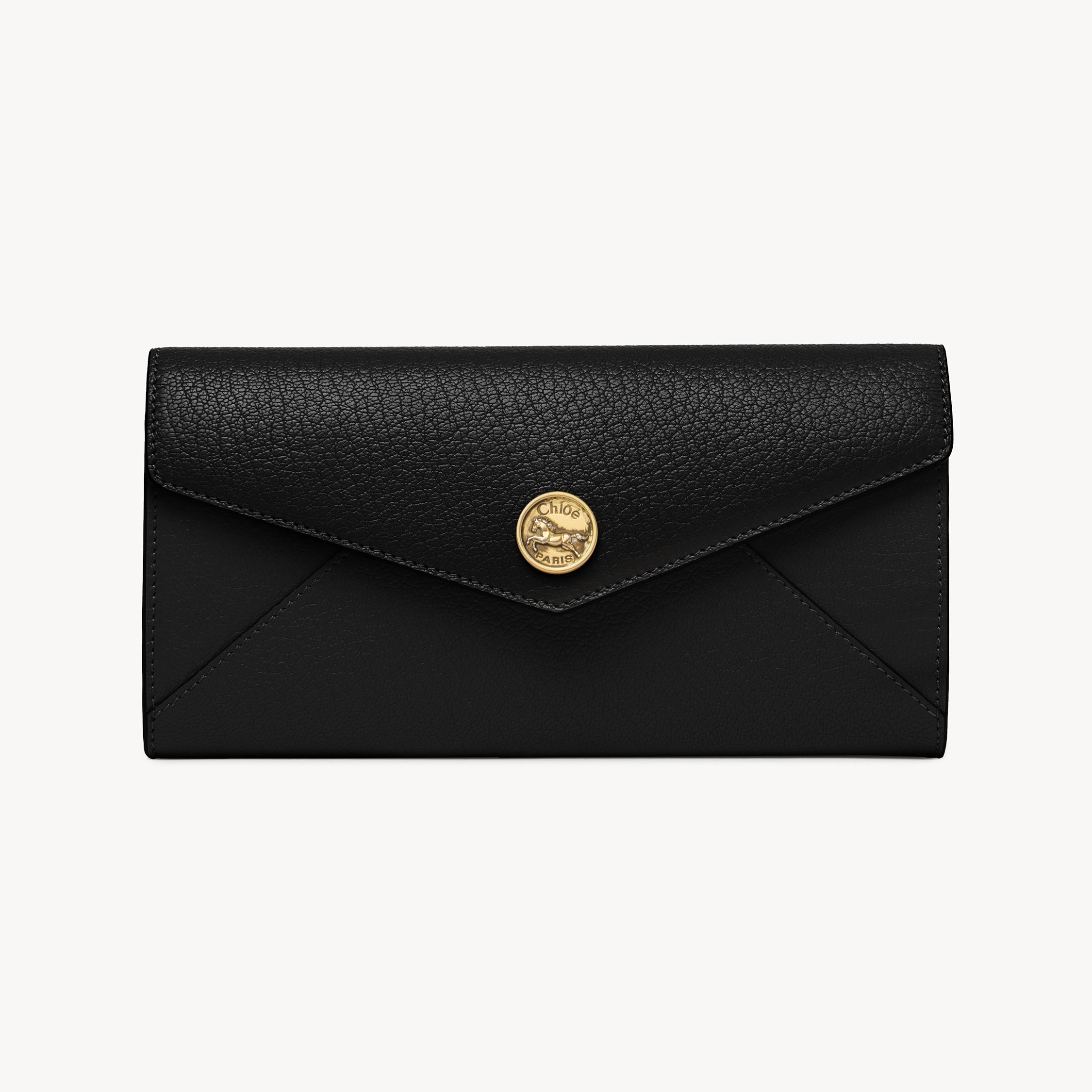 Chloé Portefeuille Long À Rabat Envelope En Cuir Grainé Femme Noir Taille Onesize 100% Peau De Chèvre In Black