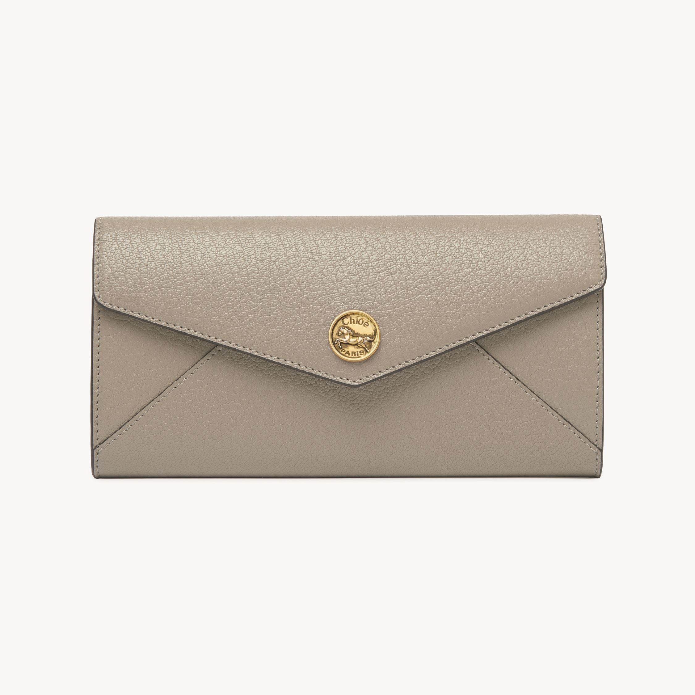 Chloé Portefeuille Long À Rabat Envelope En Cuir Grainé Femme Gris Taille Onesize 100% Peau De Chèvre In Grey