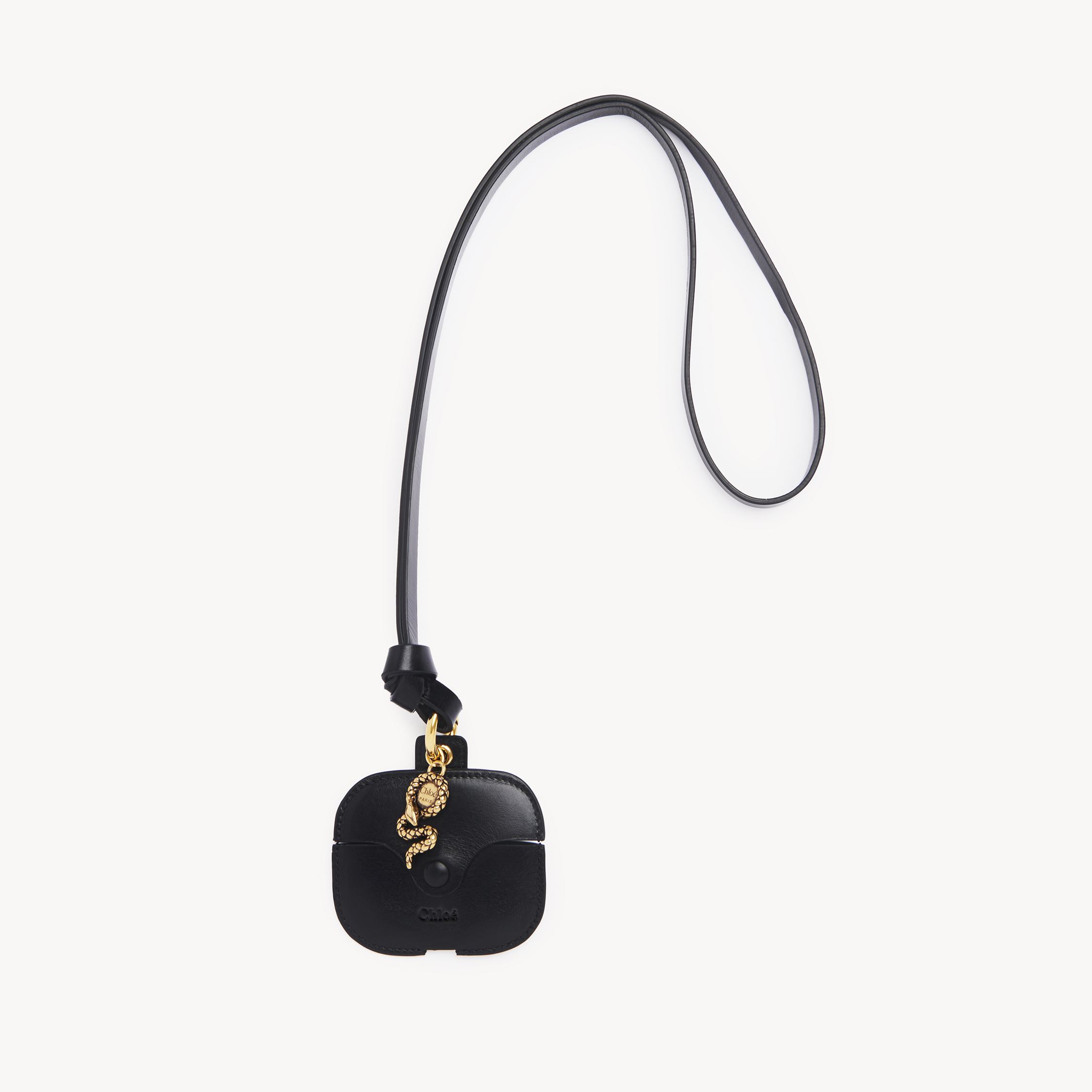 Chloé Symbols Snake Earpods Case In Grained Leather Black Size Onesize 100% Bubalus Bubalis, Farmed, In Black