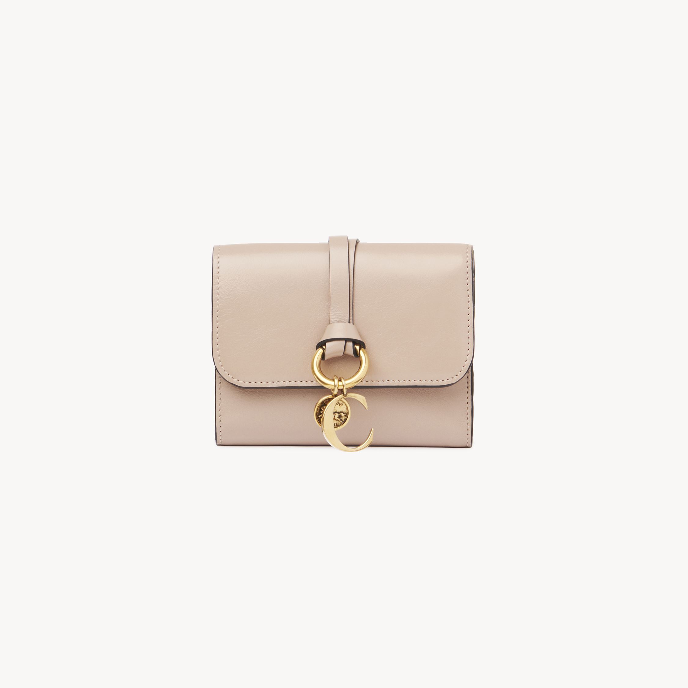 Shop Chloé Small Alphabet Tri-fold In Shiny Leather Beige Size Onesize 100% Calf-skin Leather