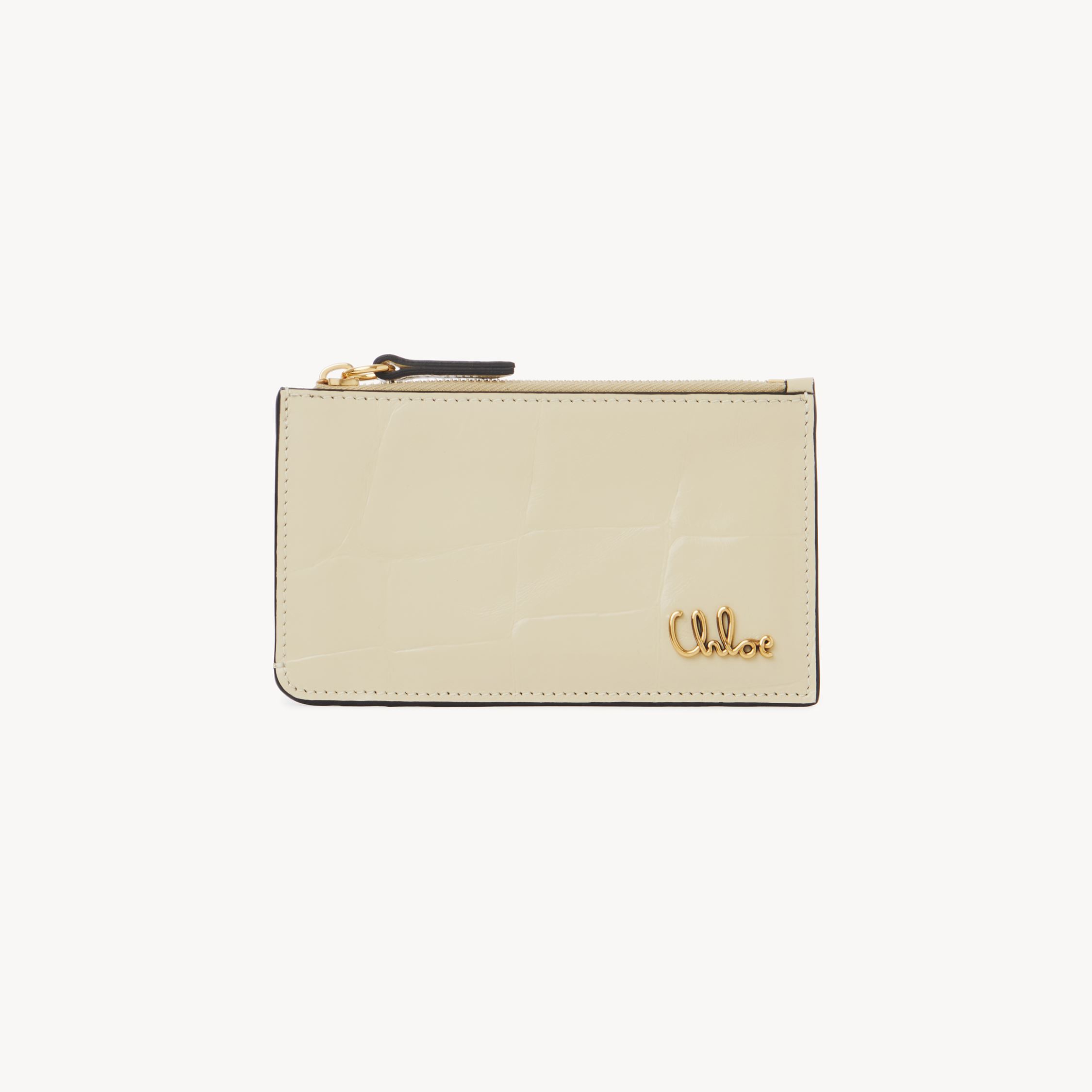 Chloé Small  Iconic Purse With Card Slots In Croco-effect Leather Beige Size Onesize 100% Calf-skin L In Beige