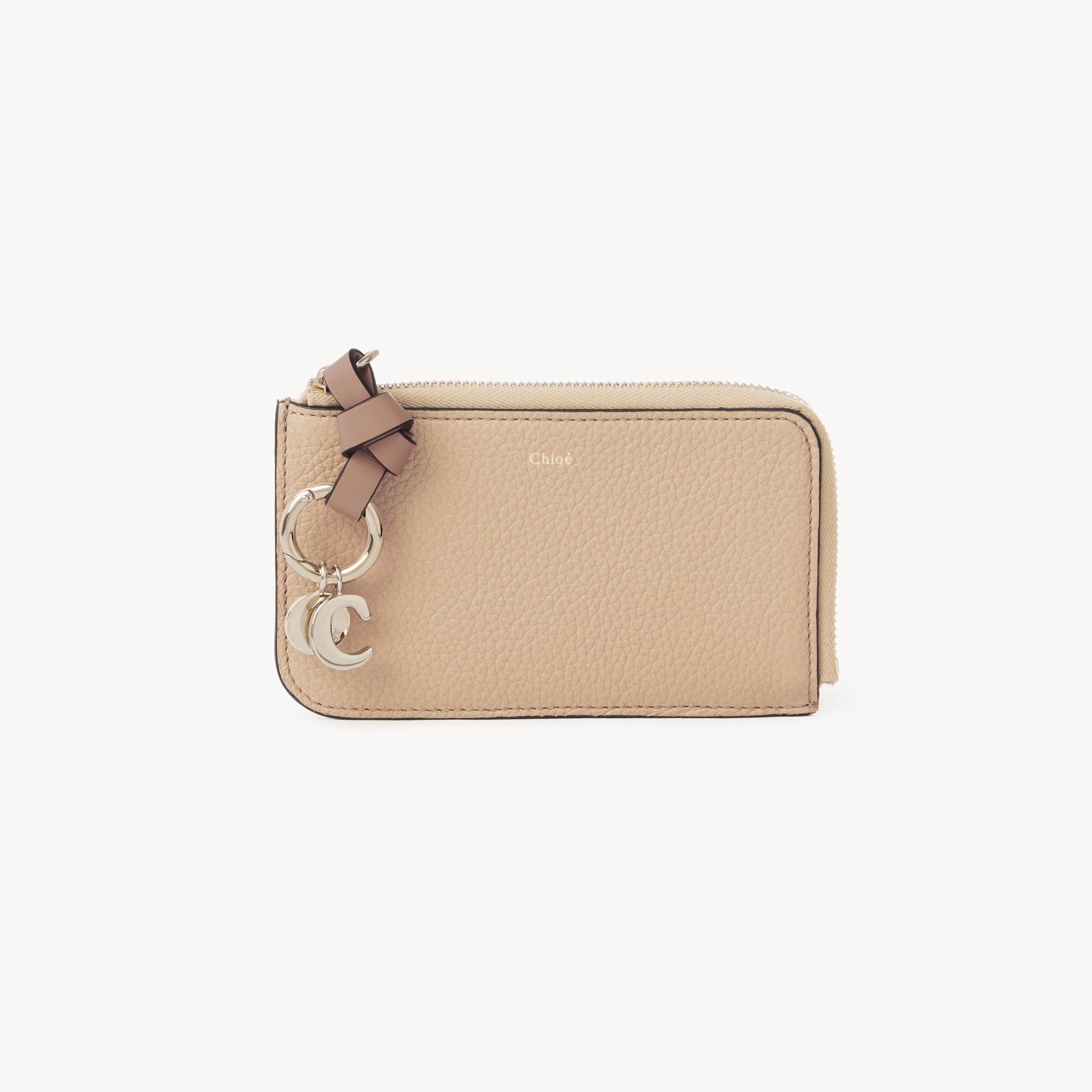 Chloé Alphabet Zip Cardholder In Grained Leather In Beige