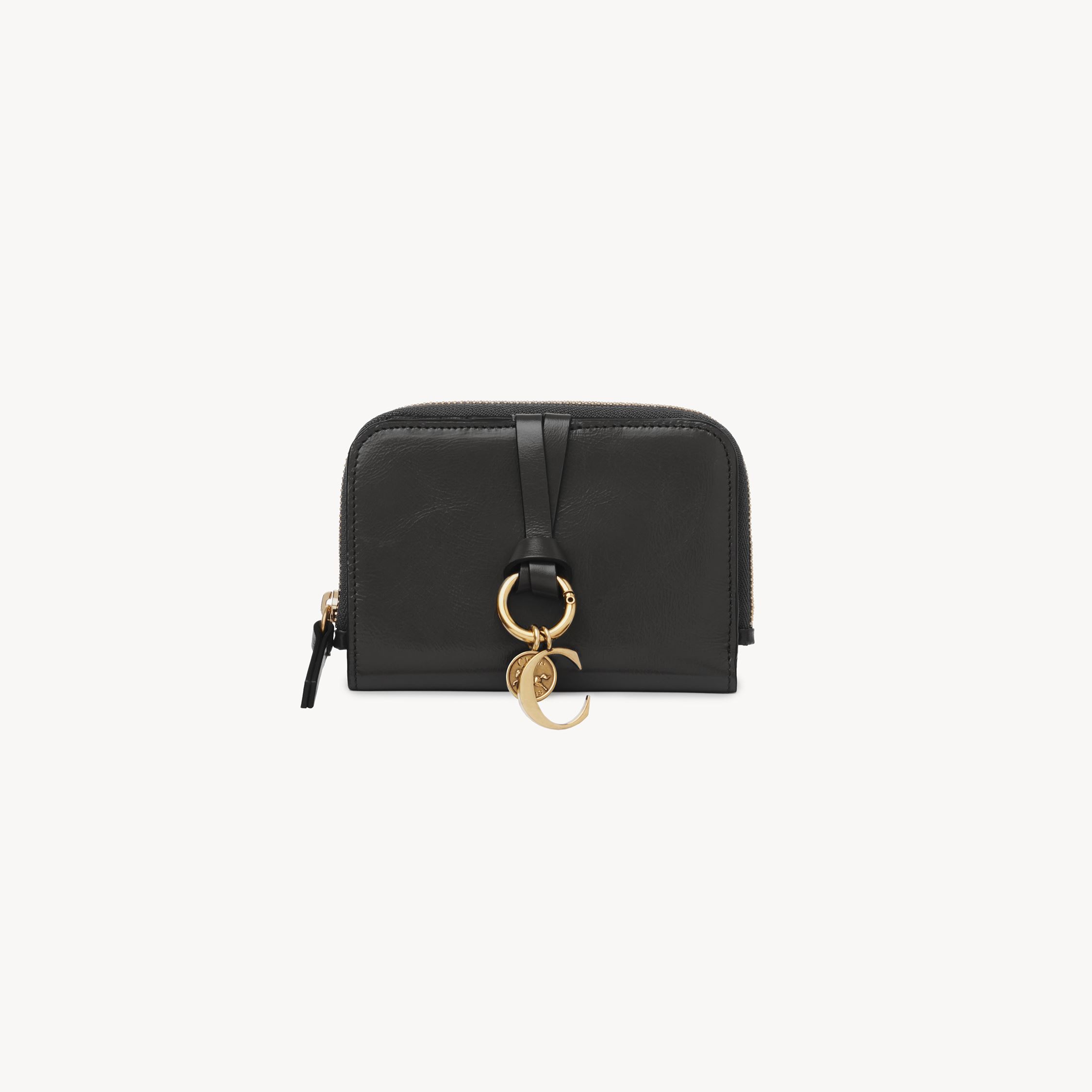 Chloé Portefeuille À Deux Volets Alphabet En Cuir Brillant Femme Noir Taille Onesize 100% Cuir De Veau In Black