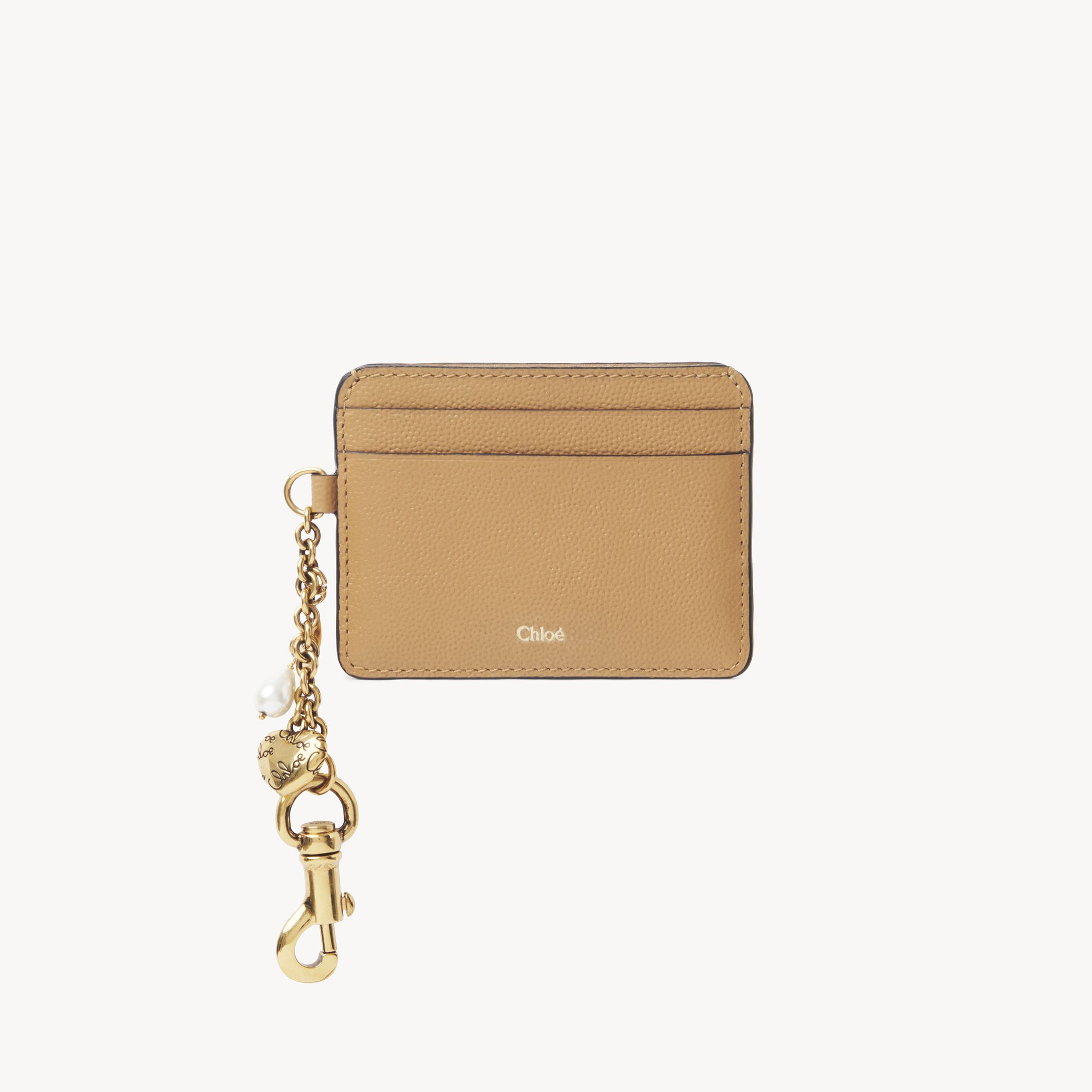 Chloé Charms Card Holder In Grained Leather In Brown