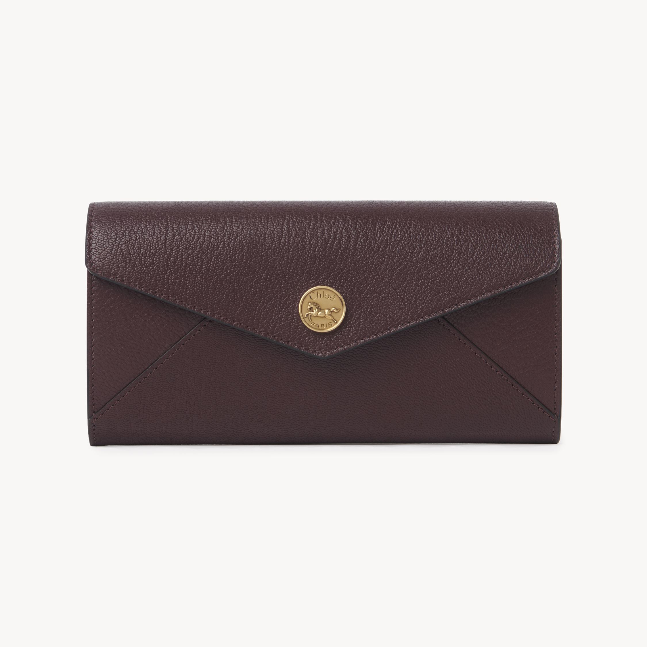 Chloé Envelope Long Wallet With Flap In Grained Leather Red Size Onesize 100% Goatskin In Red