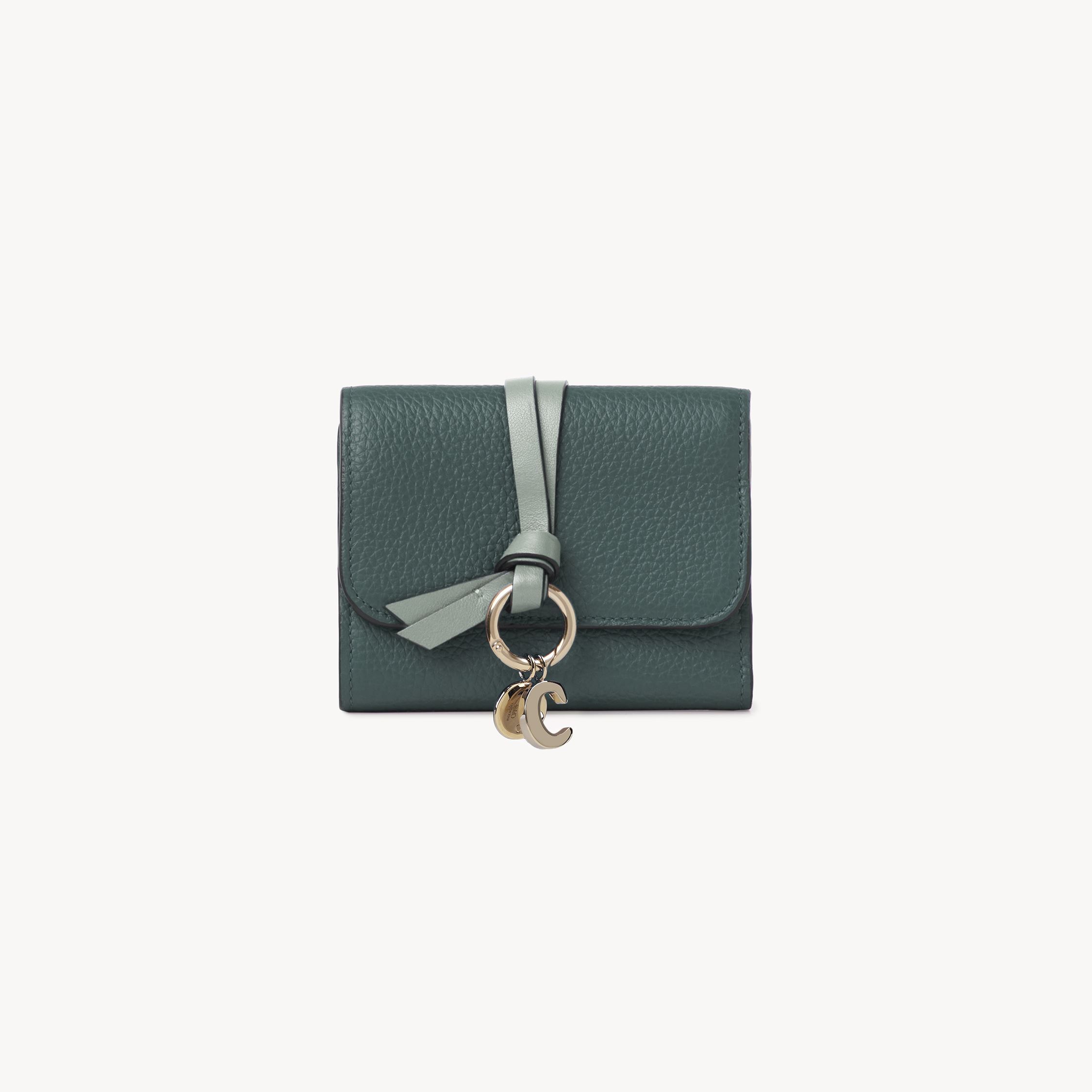 Chloé Small Alphabet Tri-fold In Grained Leather Blue Size Onesize 100% Calf-skin Leather