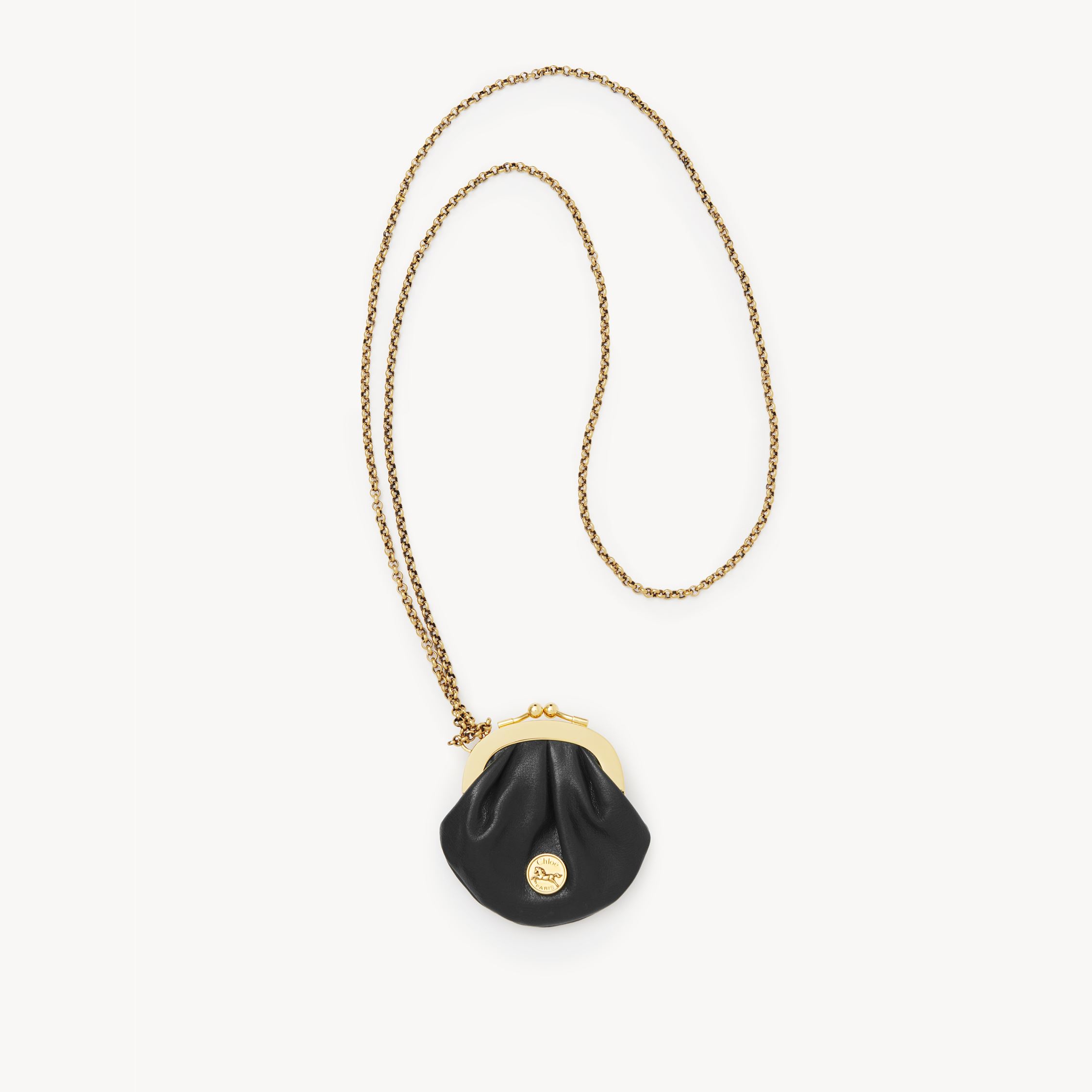 Chloé Micro Horse Medal Coin Purse Necklace In Grained Leather Black Size Onesize 100% Bubalus Bubalis, Fa In Black