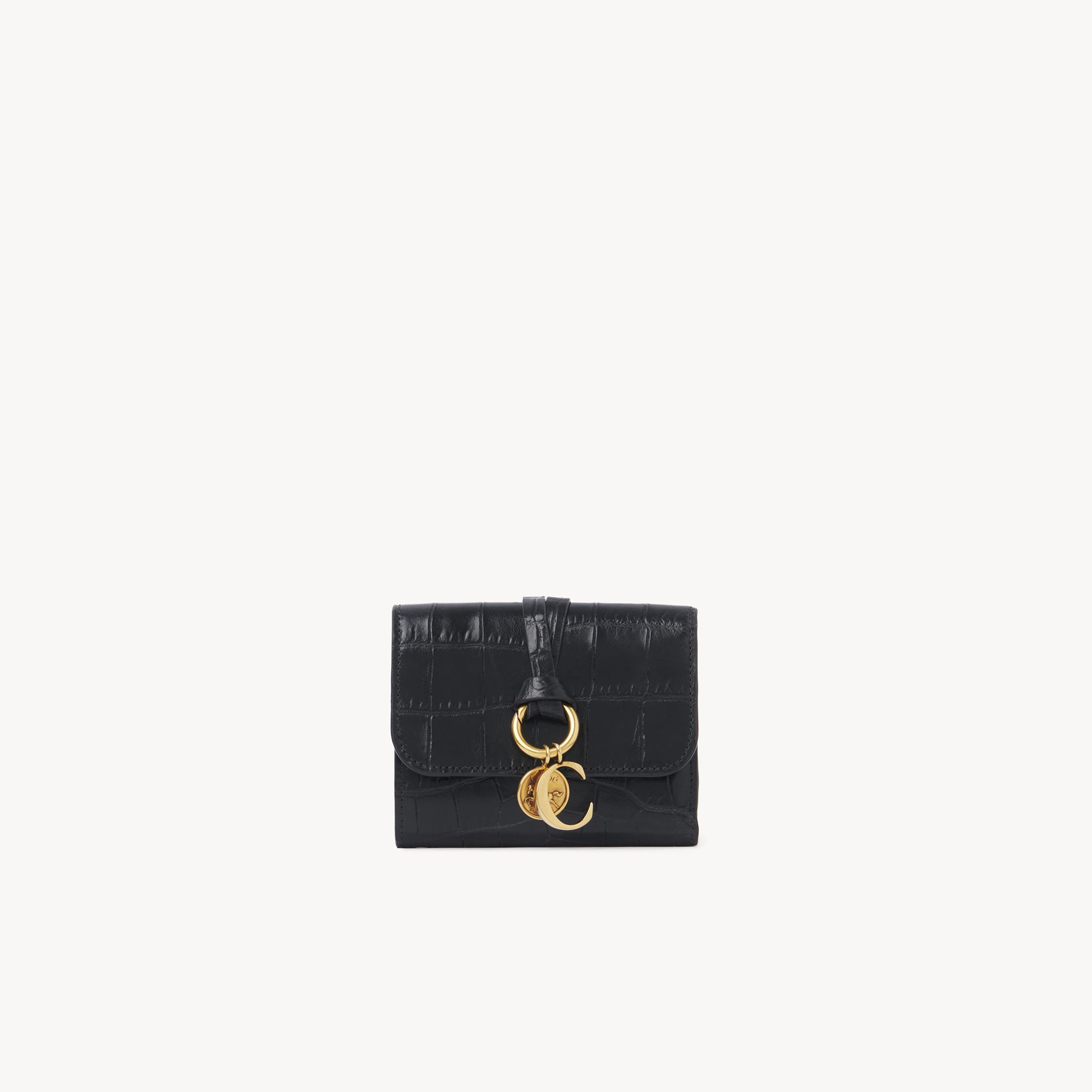 Chloé Small Alphabet Tri-fold In Croco-effect Leather Black Size Onesize 100% Calf-skin Leather In Black