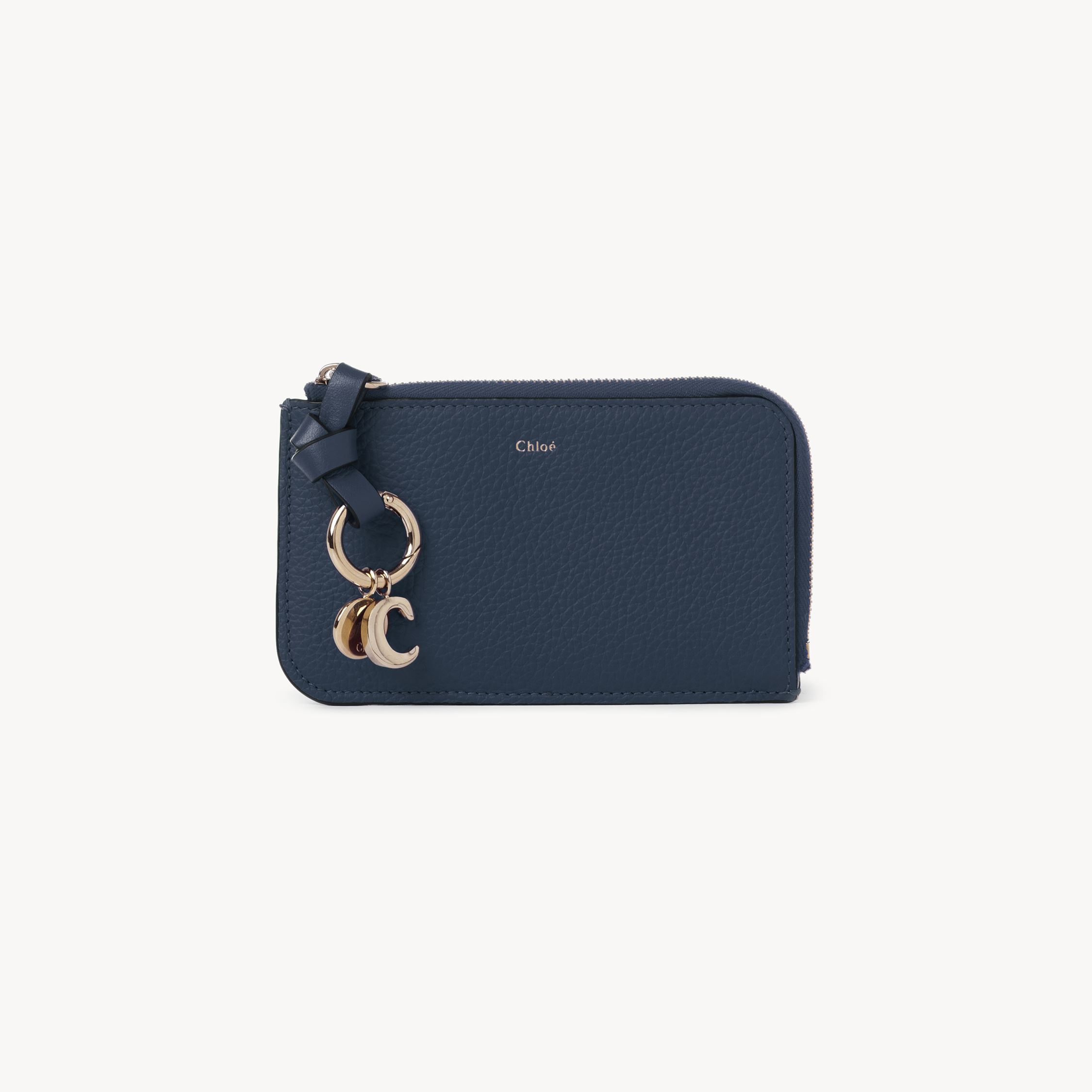 Chloé Alphabet Wallet In Grained Leather Blue Size Onesize 100% Calf-skin Leather