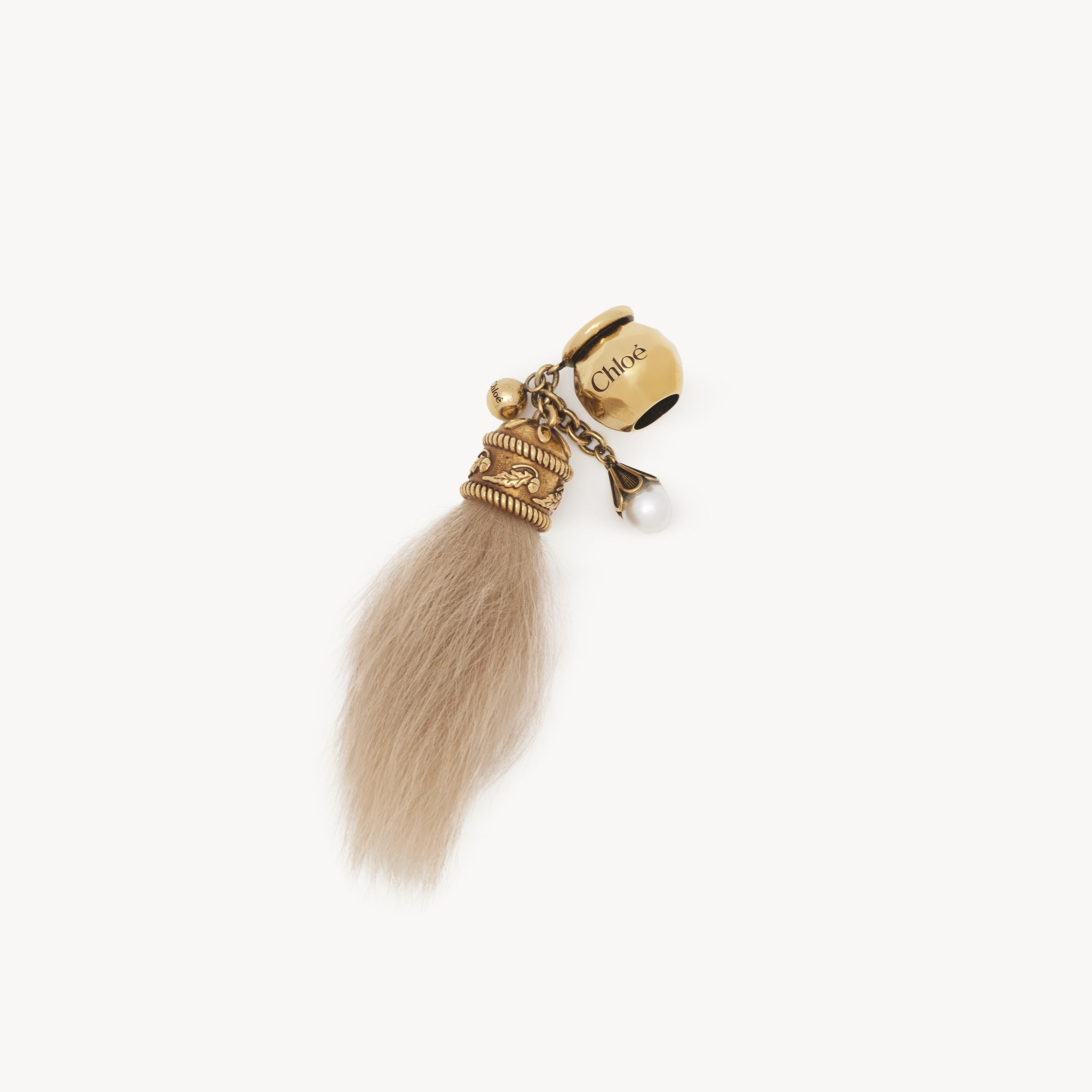 Chloé Sphere Shearling Tail Dice Charm For Bracelet Bag In Brass Gold Size Onesize 90% Brass, 5% Acrylic R In Gold