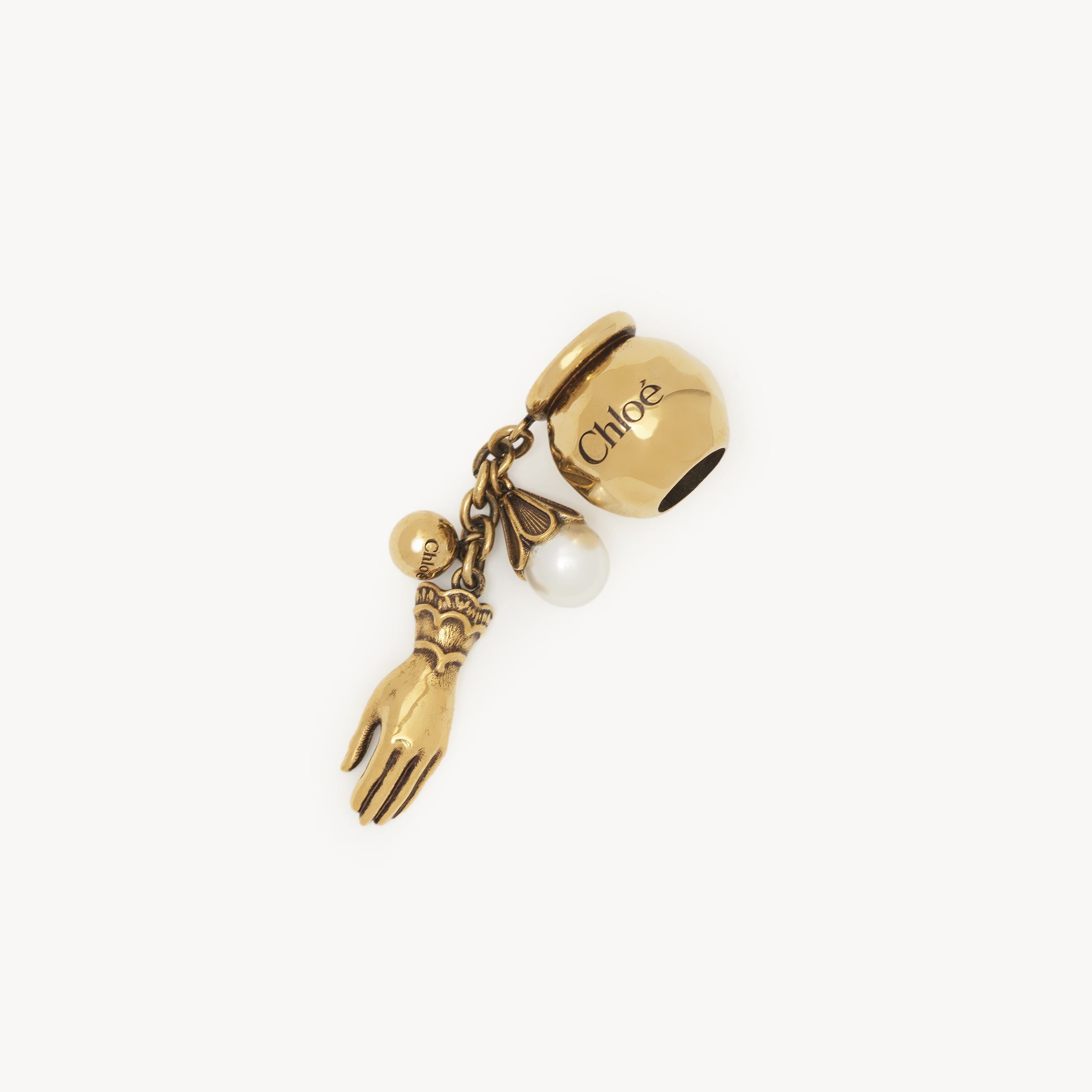 Chloé Sphere Hand & Pearl Dice Charm For Bracelet Bag In Brass Gold Size Onesize 90% Brass, 10% Tpe - Ther In Gold