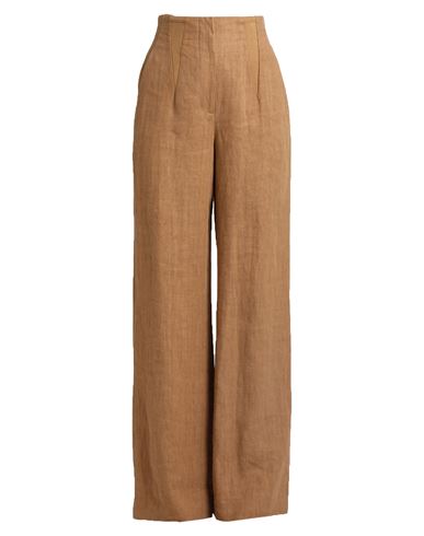 Alberta Ferretti Woman Pants Camel Size 6 Linen, Polyester, Viscose In Beige