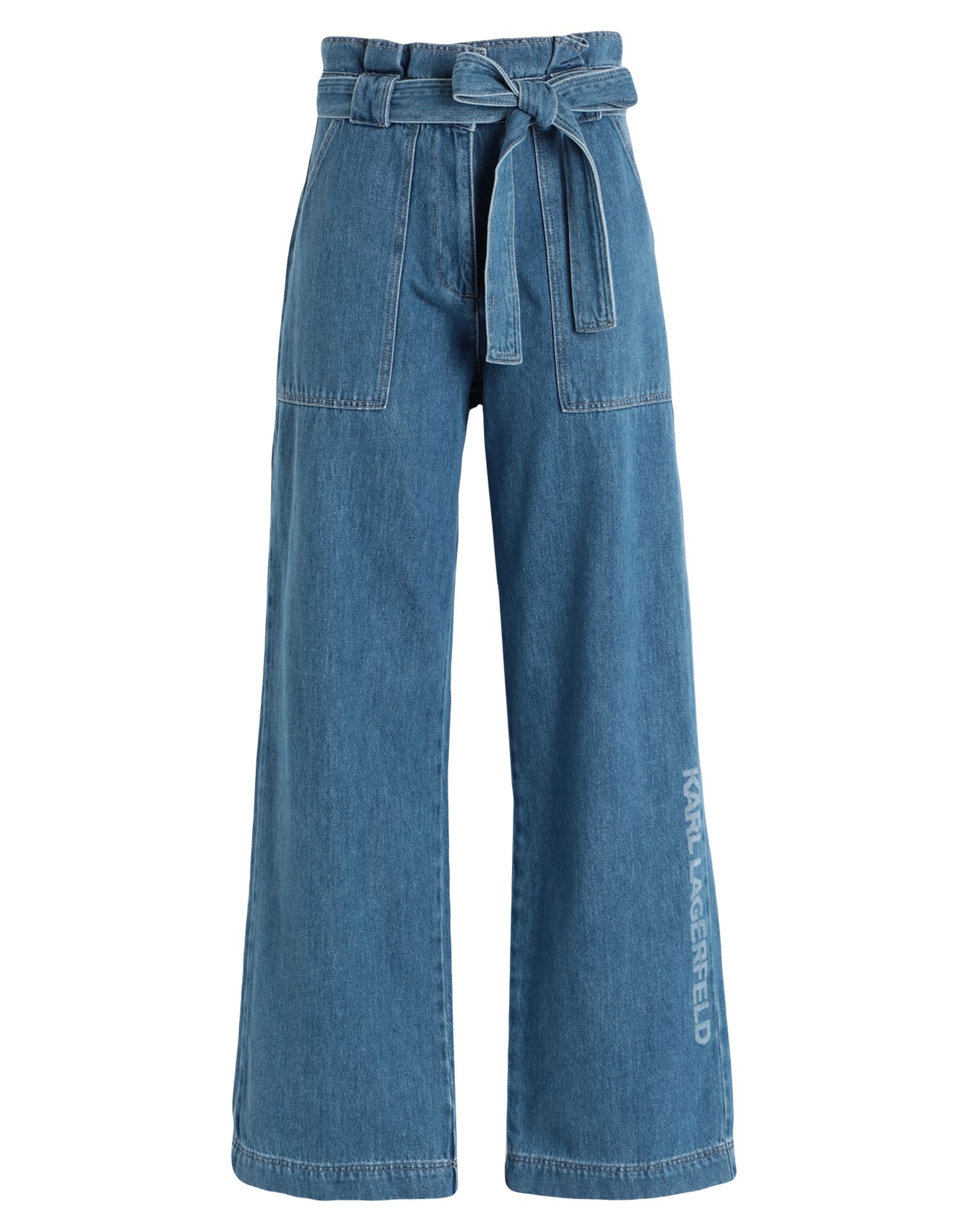 Shop Karl Lagerfeld Paperbag Waist Denim Pants Woman Jeans Blue Size 27 Cotton