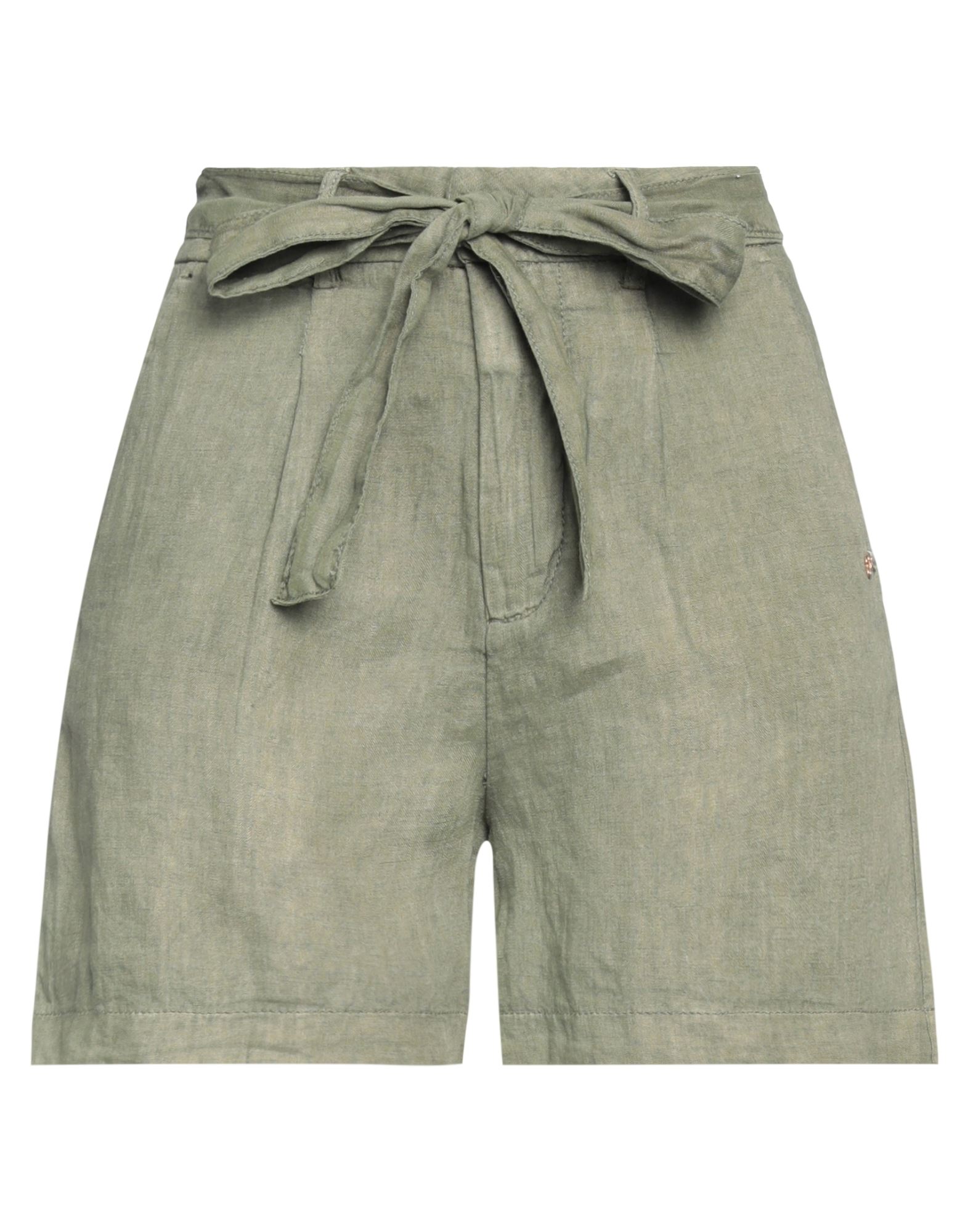 Yes Zee By Essenza Woman Shorts & Bermuda Shorts Military Green Size Xs Linen
