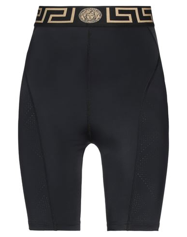 Versace Black Biker Shorts With Logo In Stretch Polyamide Woman