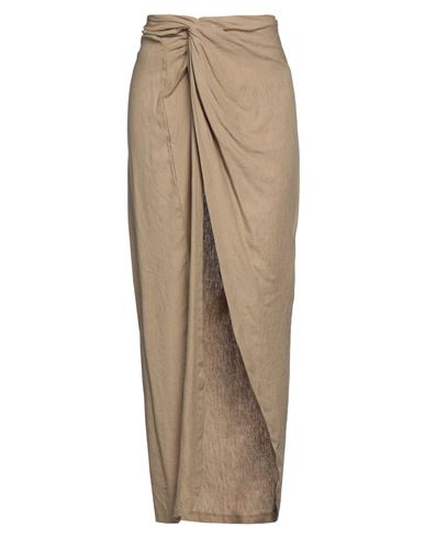 Ow Collection Woman Maxi Skirt Light Brown Size M Viscose, Linen In Beige