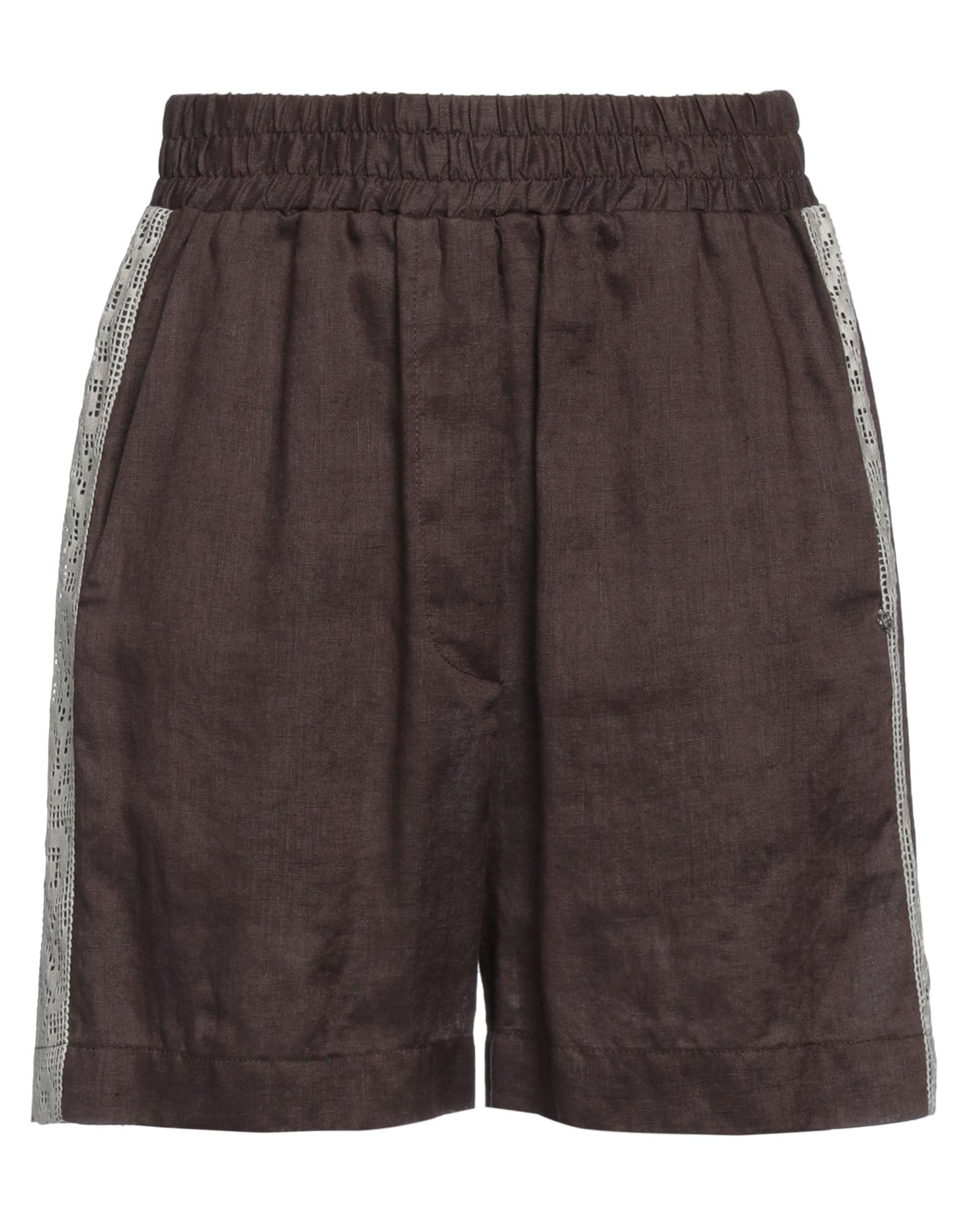 Ottod'ame Woman Shorts & Bermuda Shorts Dark Brown Size 2 Linen