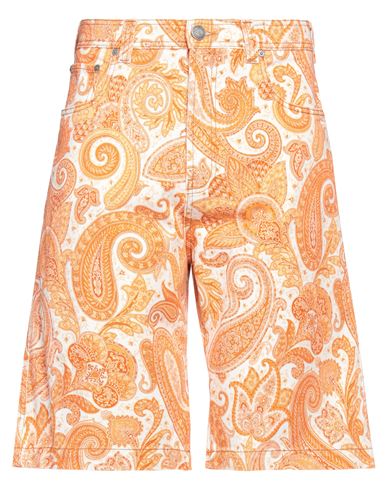 Etro Man Denim Shorts Orange Size 33 Cotton