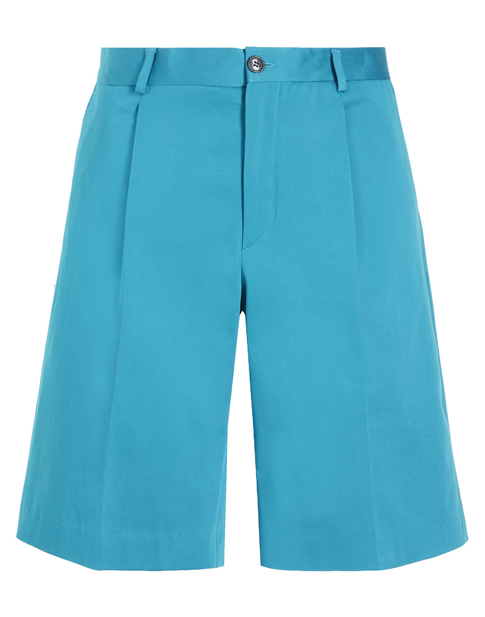 8 By Yoox Cotton Pleated Wide Shorts Man Shorts & Bermuda Shorts Turquoise Size 34 Cotton, Elastane In Blue