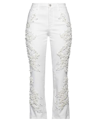 Amen Couture Woman Denim Pants White Size 6 Cotton, Elastane, Glass, Pvc - Polyvinyl Chloride, Visco