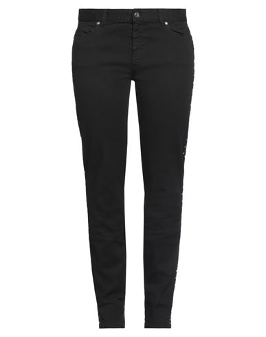 Just Cavalli Woman Jeans Black Size 27 Cotton, Elastane, Bovine Leather, Glass