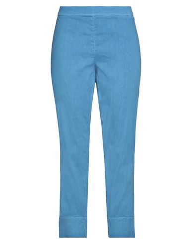 120% Lino Woman Pants Pastel Blue Size 12 Linen, Cotton, Elastane