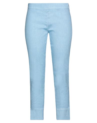 120% Lino Woman Pants Sky Blue Size 4 Linen, Cotton, Elastane