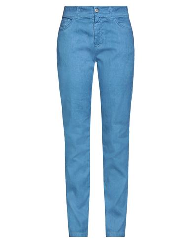 120% Lino Woman Pants Pastel Blue Size 4 Linen, Cotton, Elastane